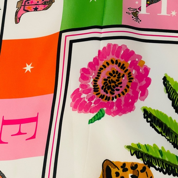 Villa Gallo Colorful Leopard & Palm Silk Scarf with Floral Border - Picture 6 of 7